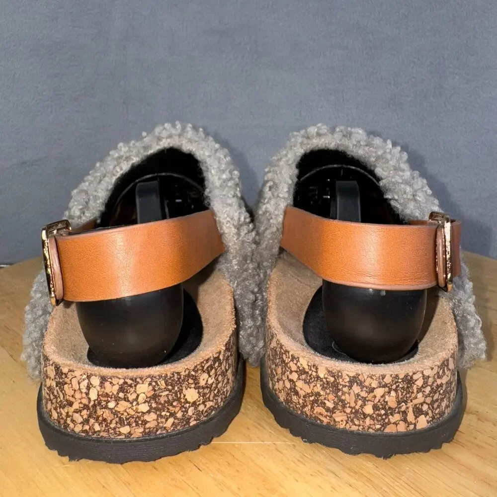 Nasty Gal Gray Faux Shearling Footbed Slip On Shoes  Women’s Size‎ 7 US